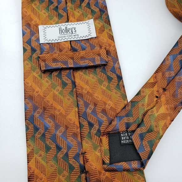 Holley's Abstract Design Multicolor Orange Blue 100% Seta Silk Neck Tie Quality - Picture 3 of 6